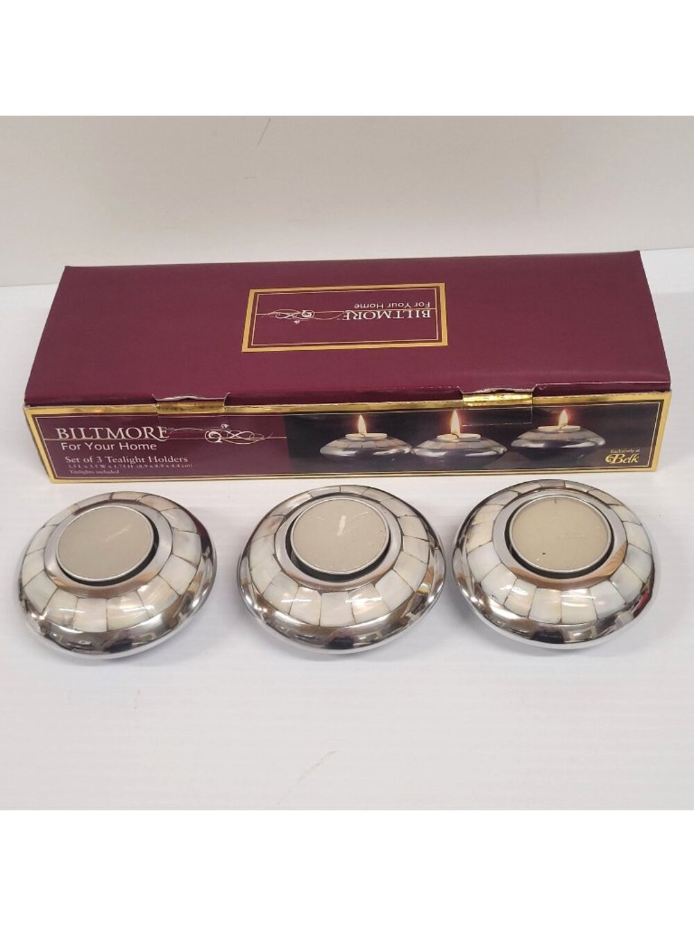 Tealight Holders Set 3 From Biltmore For Your Home Collection Mother of Pearl